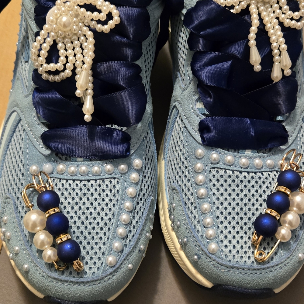 Avia Blue Mesh Athletic Shoes with Pearl Details